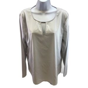 Banana Republic Women's Light Gray Long Sleeve Keyhole Blouse Size M